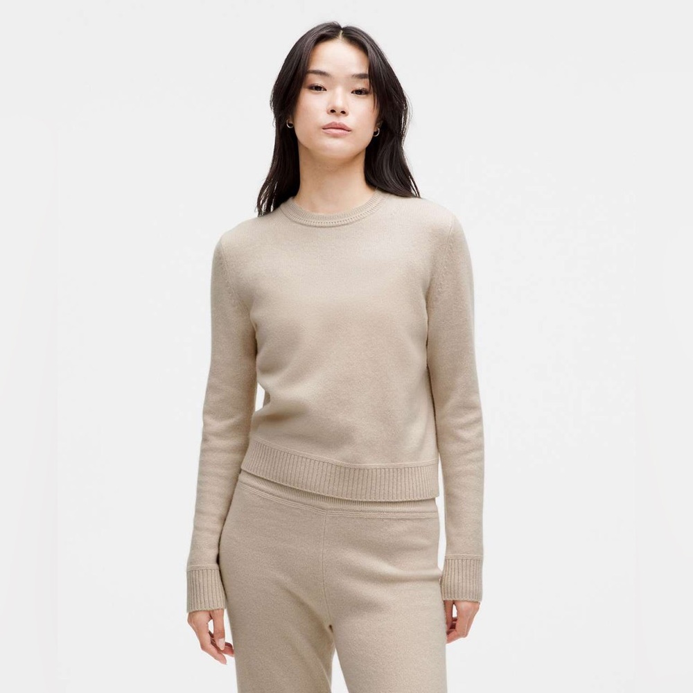 Lululemon 100% Cashmere Slim-Fit Crewneck Sweater Subtle Tan Small